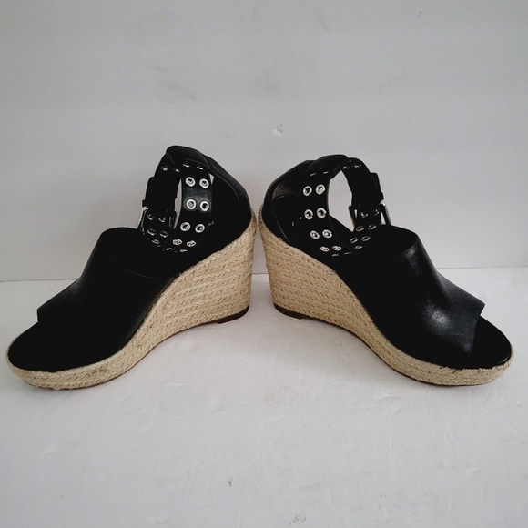 NEW Rag and Bone Anteros Black Espadrille Wedge Leather Sandals Size 8.5 - Picture 2 of 10